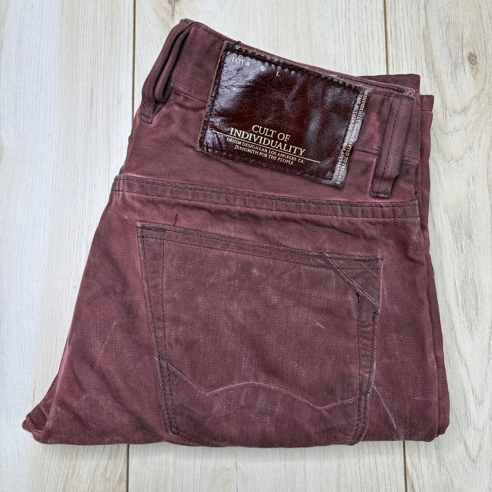 Cult of Individuality Rebel Straight Waxed Jeans Red Mens 30x30 Made In LA